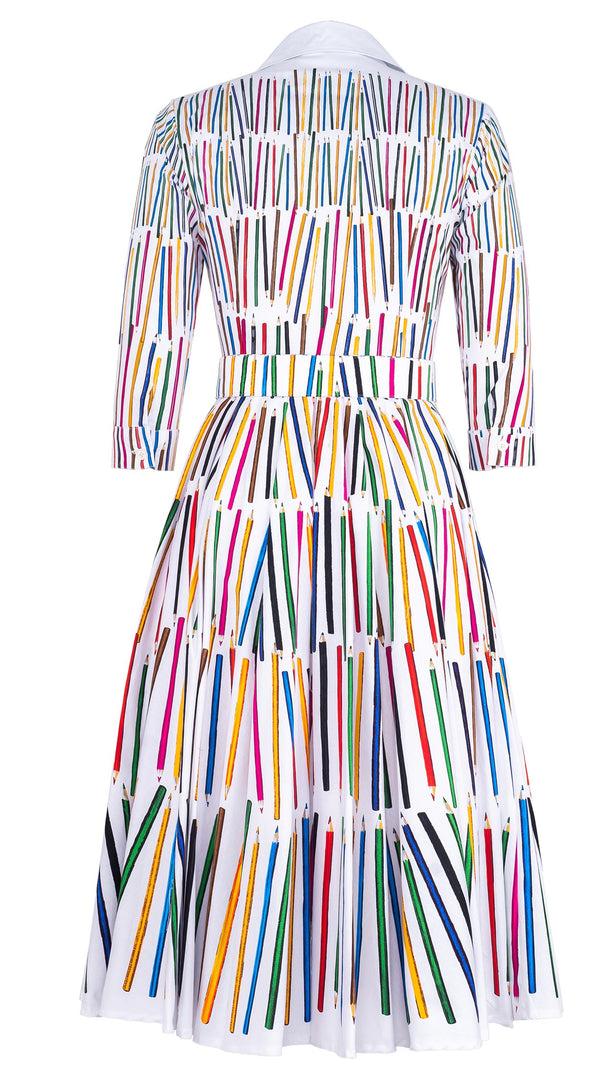 Samantha Sung Abelia Dress Shirt Collar 3/4 Sleeve Midi Length Cotton Stretch (Prisma Pencil Degradation)