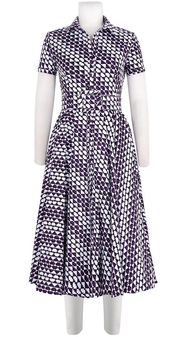 samantha sung Abelia Dress Shirt Collar Short Sleeve Midi Length Cotton Stretch (Bamboo Weave)