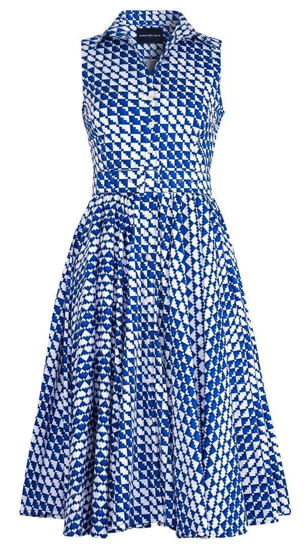 samantha sung Abelia Dress Shirt Collar Sleeveless Long + 3 Length Cotton Stretch (Bamboo Weave)