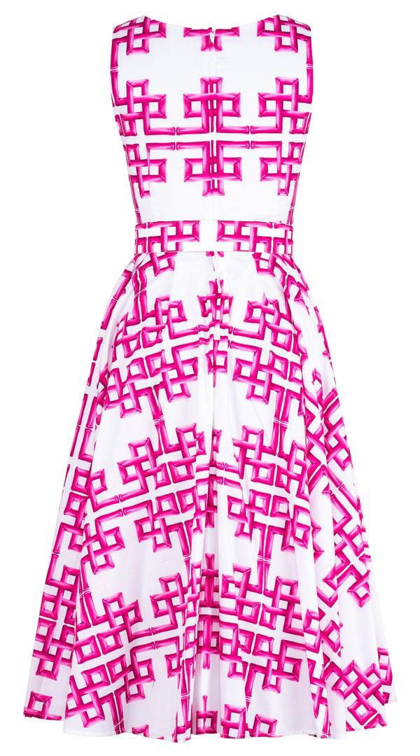 Samantha Sung Abelia Dress U Neck Sleeveless Midi Length Cotton Stretch (Bamboo Grove White)