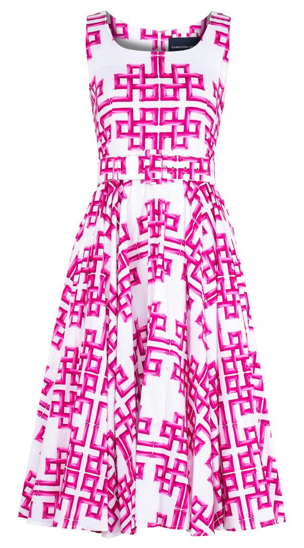 samantha sung Abelia Dress U Neck Sleeveless Midi Length Cotton Stretch (Bamboo Grove White)