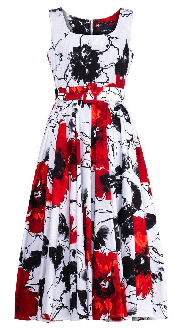 samantha sung Abelia Dress U Neck Sleeveless Midi Length Cotton Stretch (Fiori D'este Small)