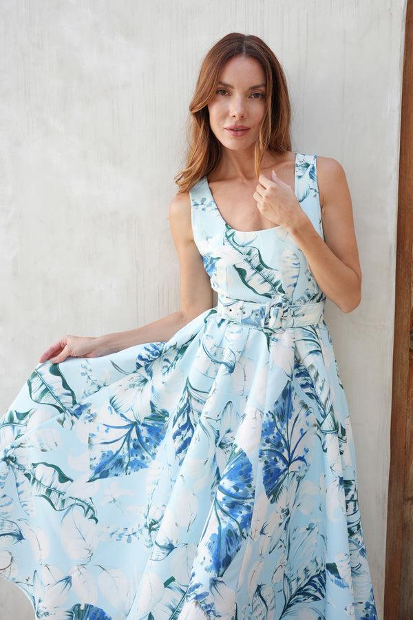 Samantha Sung Abelia Dress U Neck Sleeveless Midi Length Poliamide Taffta (Botanic Santuary Pastel)