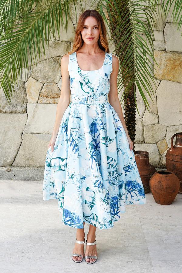 samantha sung Abelia Dress U Neck Sleeveless Midi Length Poliamide Taffta (Botanic Santuary Pastel)