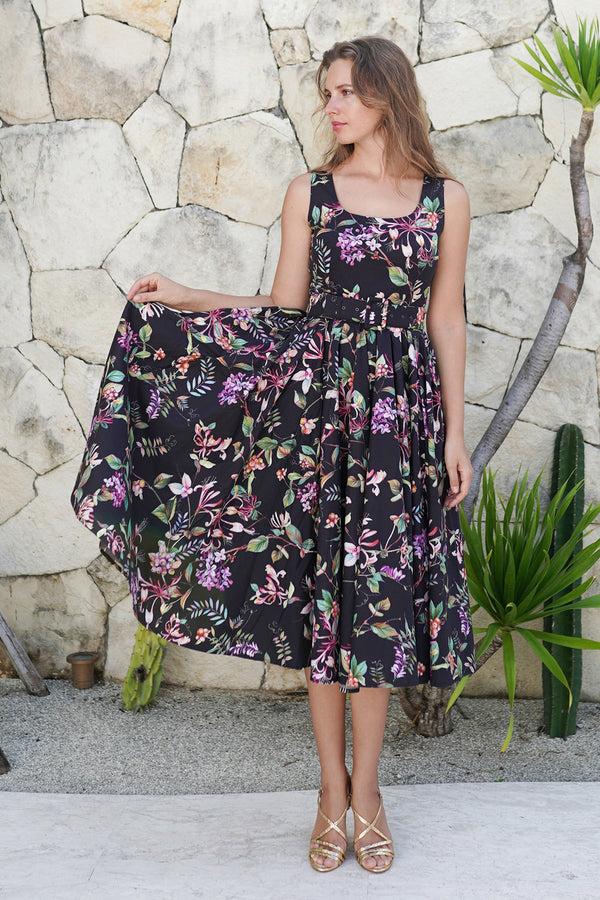 samantha sung Abelia Dress U Neck Sleeveless Midi Length Poplin (Gallerie Summer Bouquet)