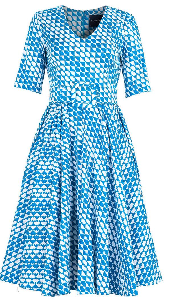 Samantha Sung Abelia Dress V Neck 1/2 Sleeve Long +3 Length Cotton Stretch (Bamboo Weave)