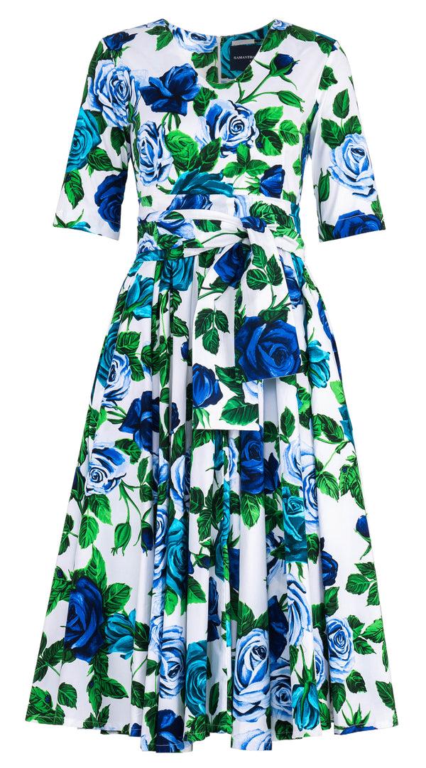 Samantha Sung Abelia Dress V Neck 1/2 Sleeve Midi Length Cotton Stretch (Charlotte Rose) 5