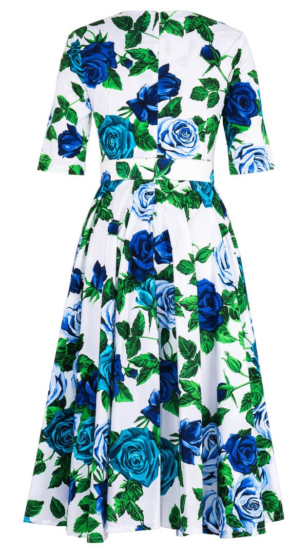 Samantha Sung Abelia Dress V Neck 1/2 Sleeve Midi Length Cotton Stretch (Charlotte Rose) 5