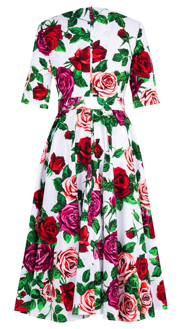 Samantha Sung Abelia Dress V Neck 1/2 Sleeve Midi Length Cotton Stretch (Charlotte Rose) 5