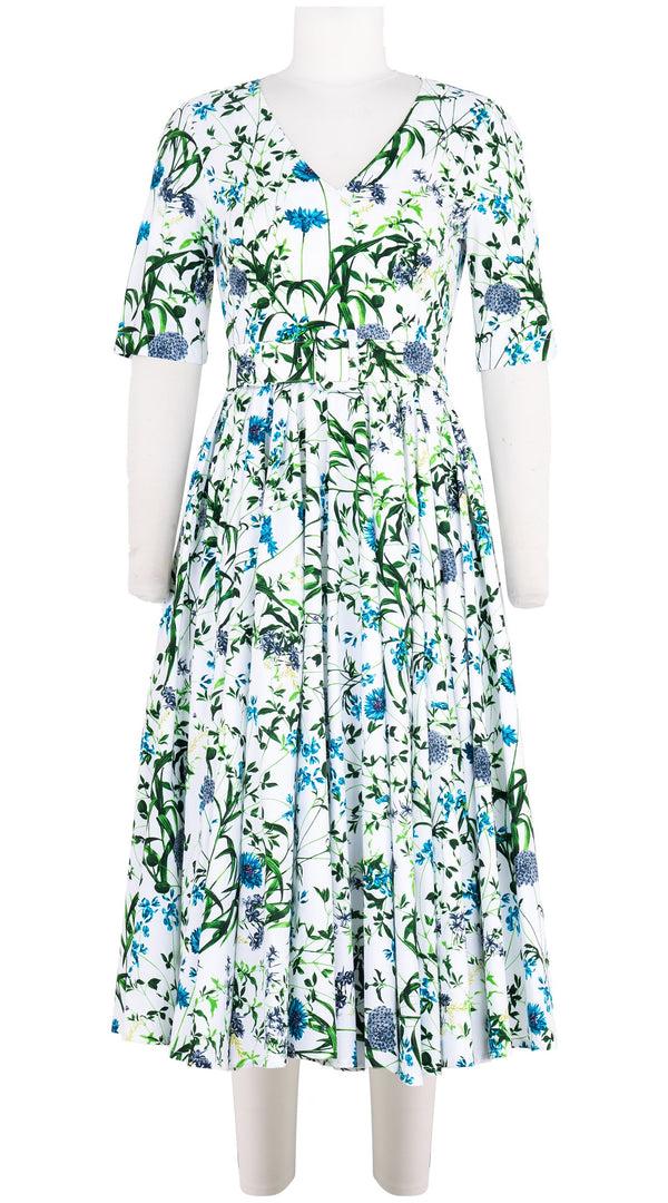 samantha sung Abelia Dress V Neck 1/2 Sleeve Midi Length Cotton Stretch (Hempstead Flower)