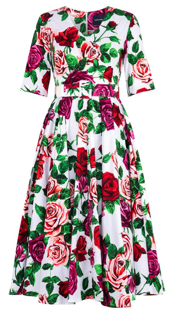 samantha sung Abelia Dress V Neck 1/2 Sleeve Midi Length Cotton Stretch (Charlotte Rose) 5