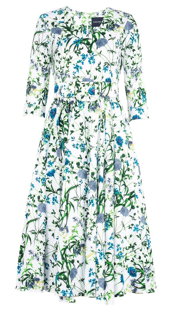 samantha sung Abelia Dress V Neck 3/4 Sleeve Midi Length Cotton Stretch (Hempstead Flower)