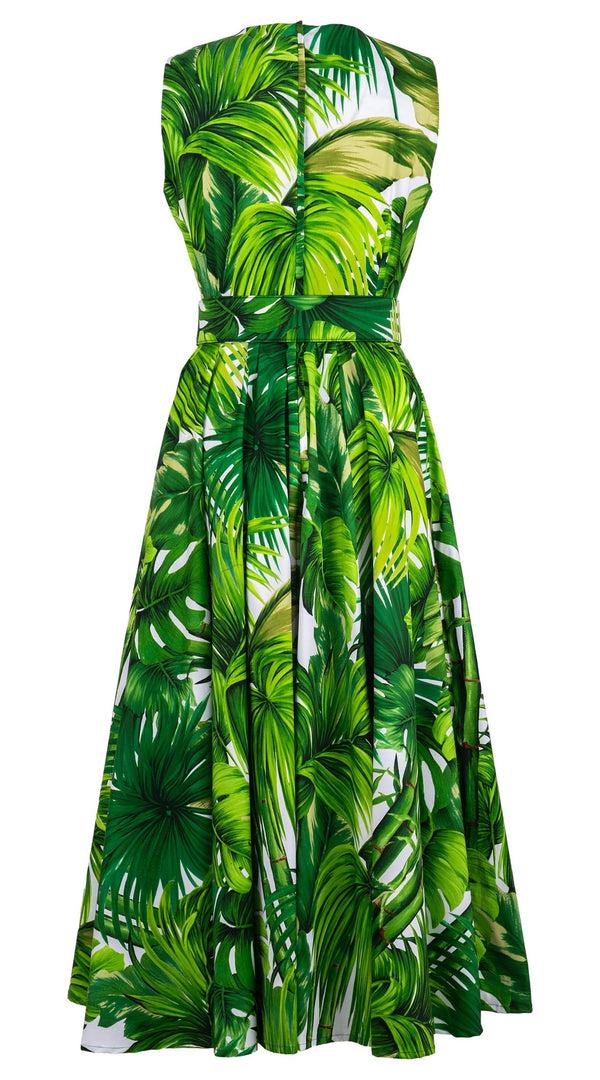 Samantha Sung Abelia Dress V Neck Sleeveless Ankle Length Cotton Stretch (Honolulu Palm)