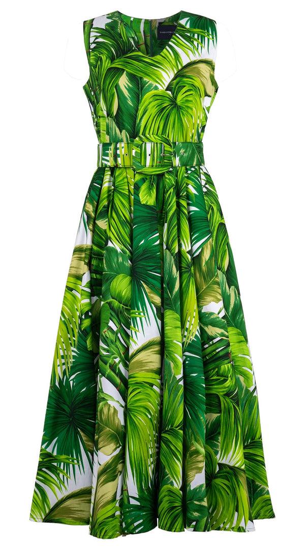 samantha sung Abelia Dress V Neck Sleeveless Ankle Length Cotton Stretch (Honolulu Palm)