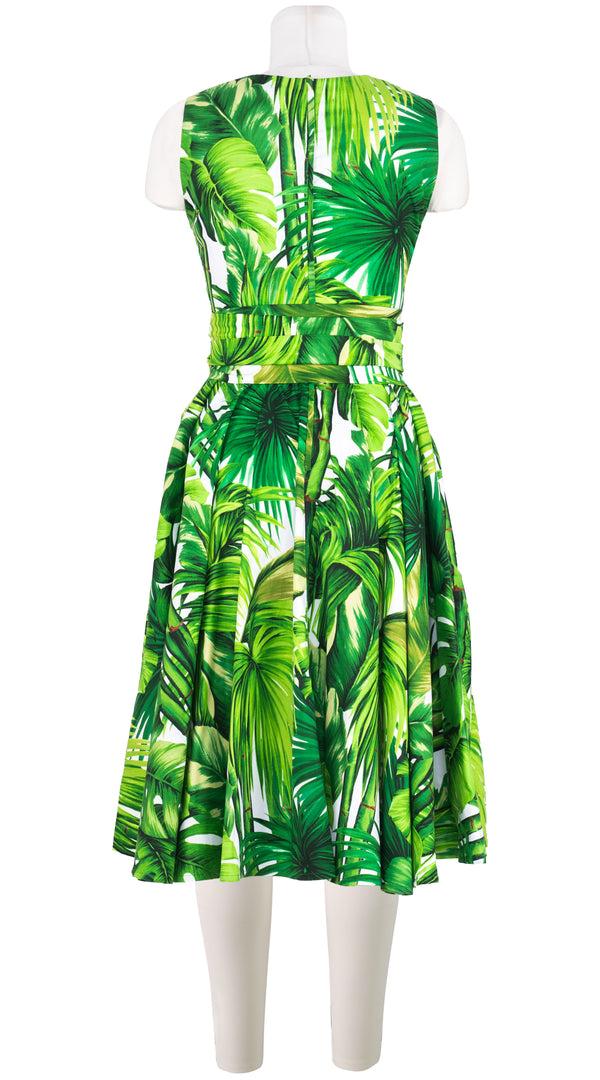 Samantha Sung Abelia Dress V Neck Sleeveless Long Length Cotton Stretch (Honolulu Palm)