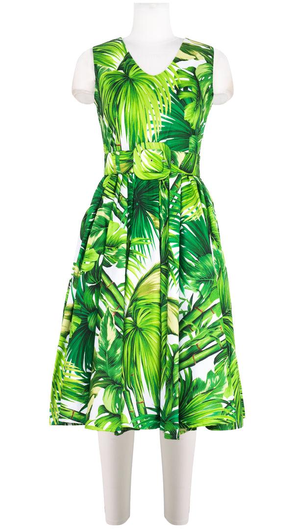 samantha sung Abelia Dress V Neck Sleeveless Long Length Cotton Stretch (Honolulu Palm)