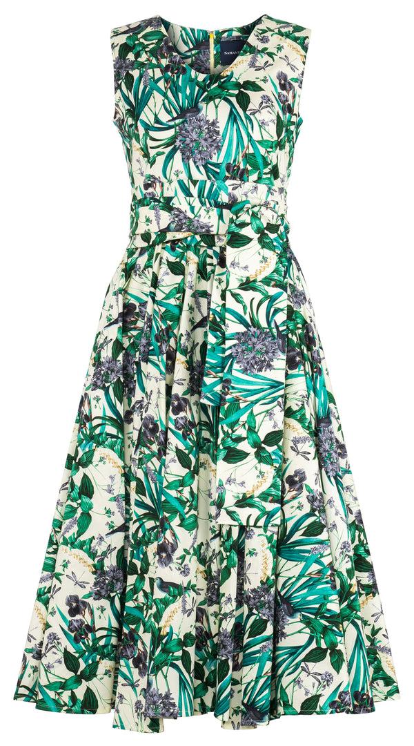 Samantha Sung Abelia Dress V Neck Sleeveless Midi Length Cotton Stretch (Vintage Iris) 1