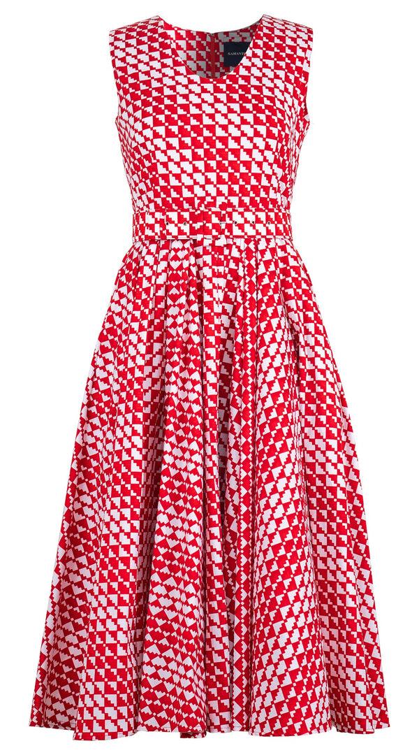 Samantha Sung Abelia Dress V Neck Sleeveless Midi Length Cotton Stretch (Bamboo Weave)