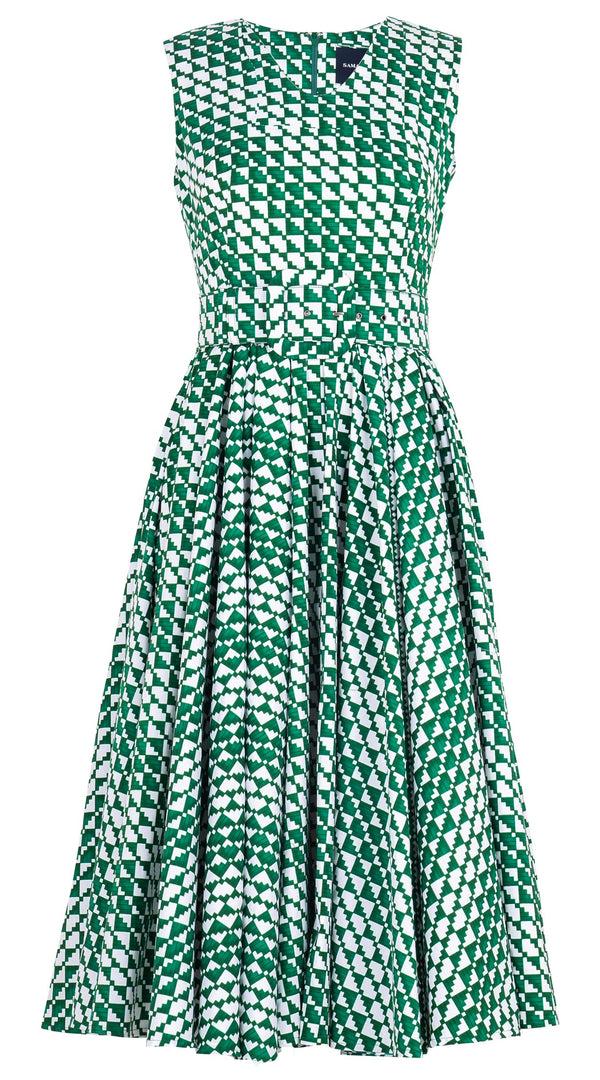 samantha sung Abelia Dress V Neck Sleeveless Midi Length Cotton Stretch (Bamboo Weave)