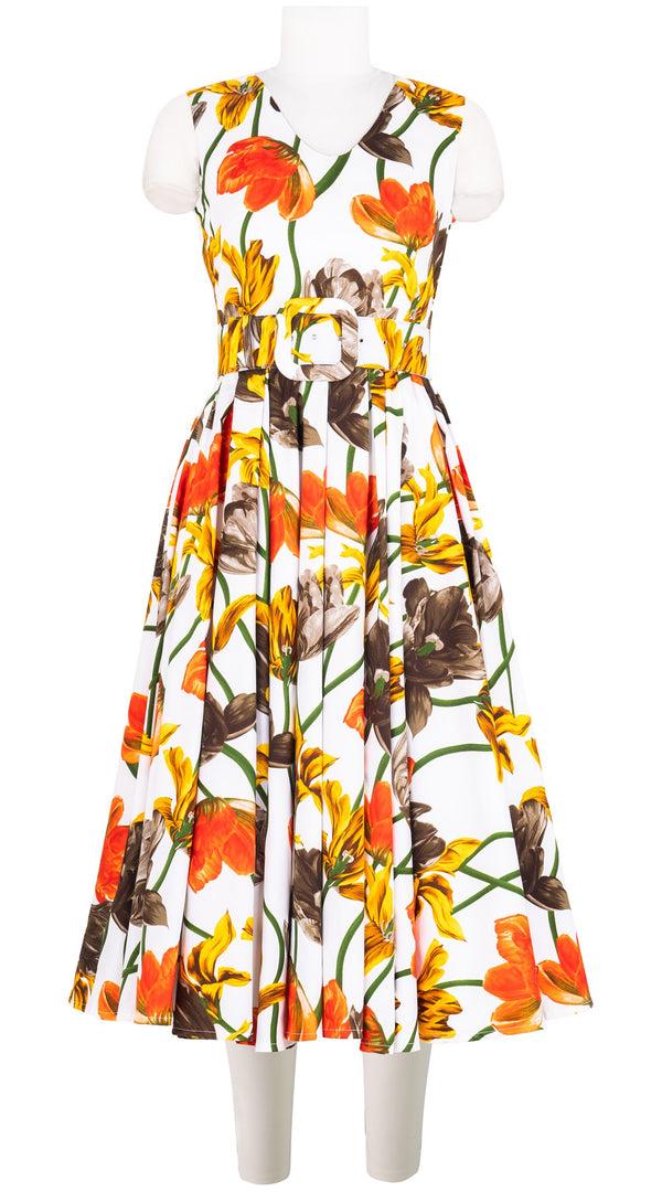 samantha sung Abelia Dress V Neck Sleeveless Midi Length Cotton Stretch (Rambrandt Tulip)