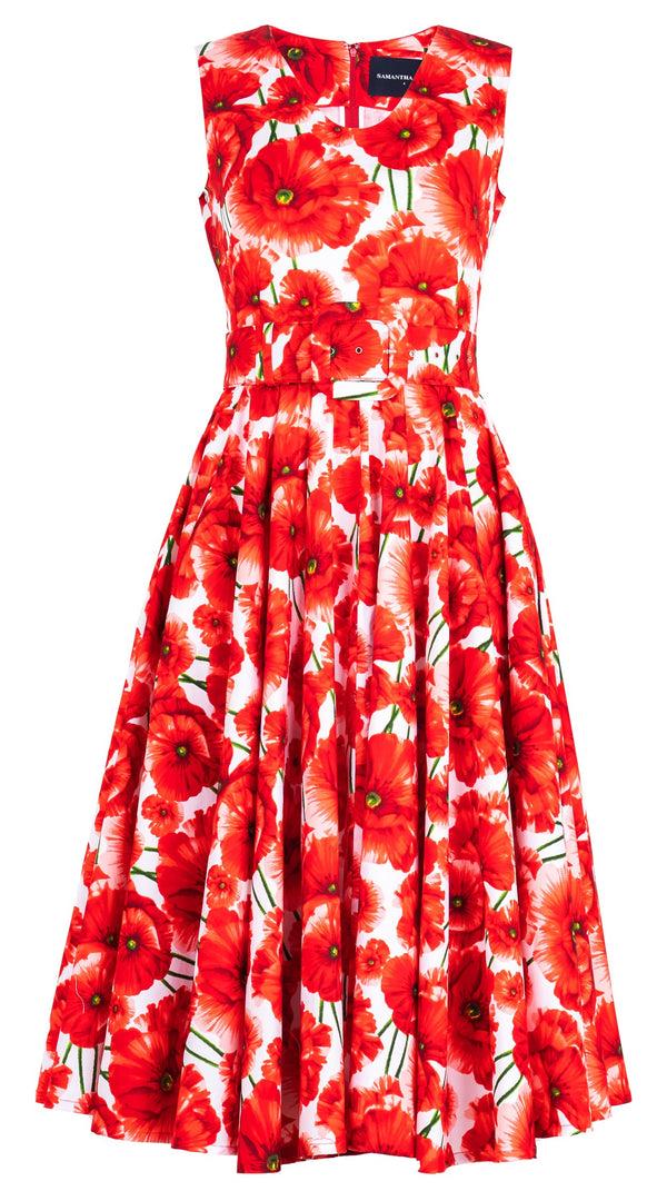 Samantha Sung Abelia Dress V Neck Sleeveless Midi Length Cotton Stretch (Waterfall Poppy)