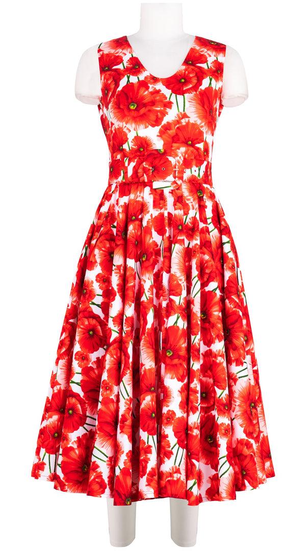 samantha sung Abelia Dress V Neck Sleeveless Midi Length Cotton Stretch (Waterfall Poppy)