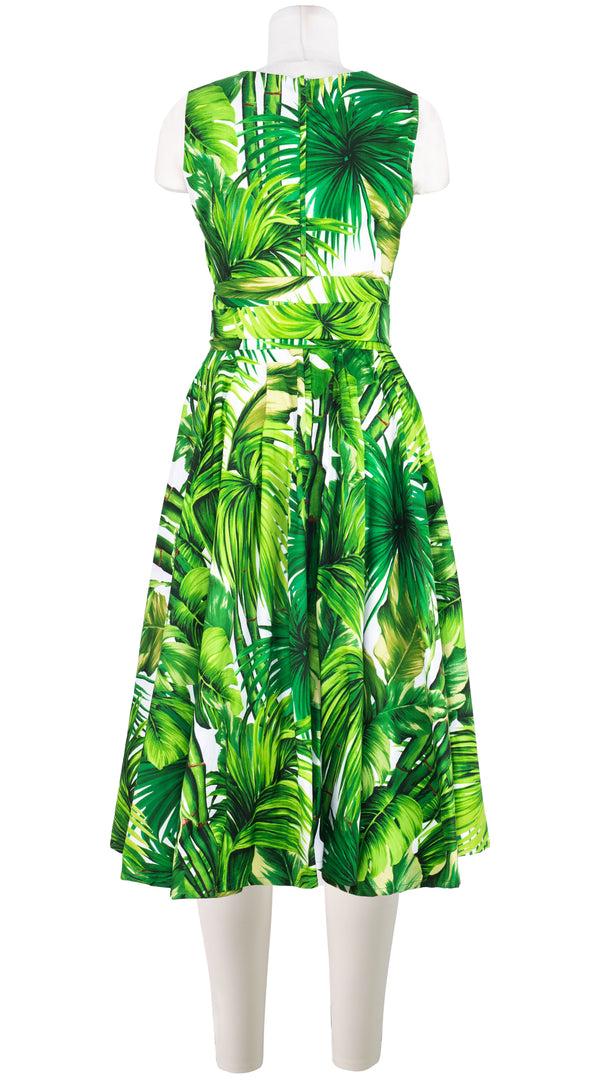 Samantha Sung Abelia Dress V Neck Sleeveless Midi Length Cotton Stretch (Honolulu Palm)