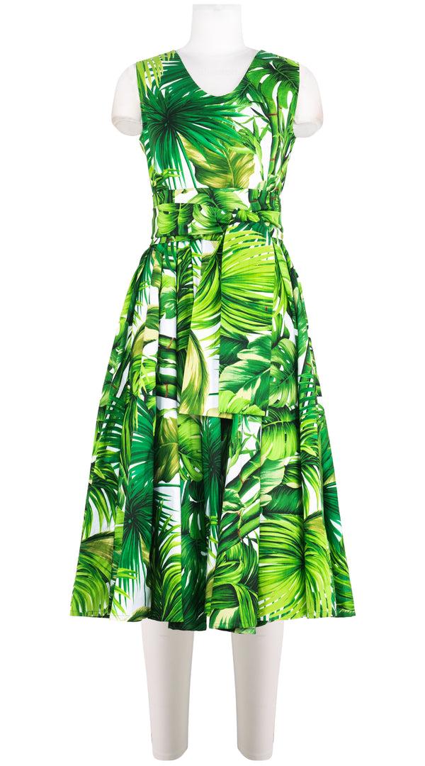 Samantha Sung Abelia Dress V Neck Sleeveless Midi Length Cotton Stretch (Honolulu Palm)