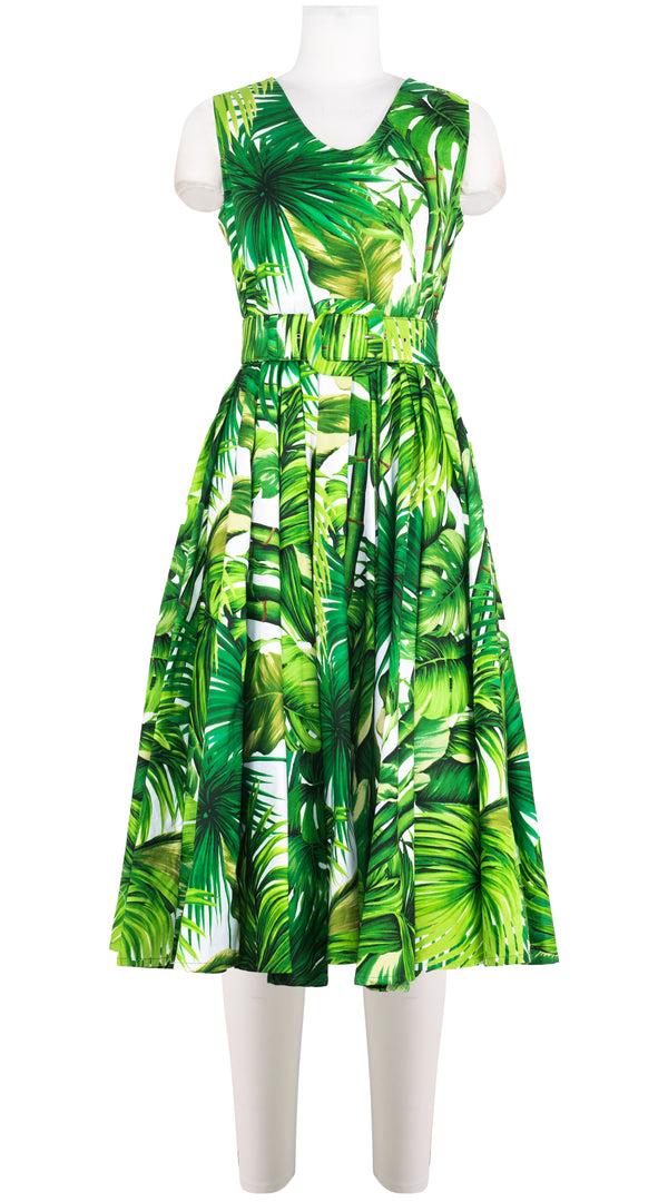 samantha sung Abelia Dress V Neck Sleeveless Midi Length Cotton Stretch (Honolulu Palm)