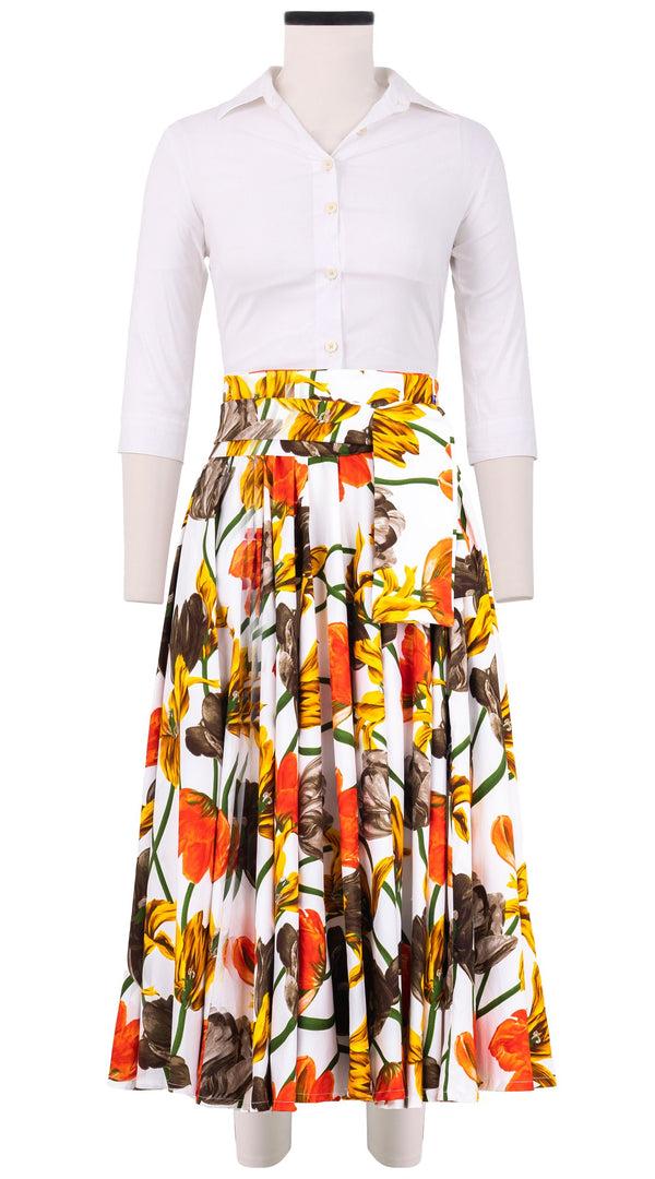 Samantha Sung Abelia Skirt Midi Length Cotton Stretch (Rambrandt Tulip)