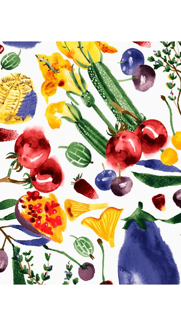 Samantha Sung Amanda Dress Boat Neck 1/2 Sleeve Midi Length Cotton Musola (Watercolor Fruits)