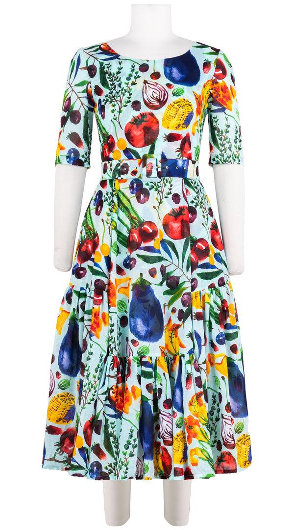 samantha sung Amanda Dress Boat Neck 1/2 Sleeve Midi Length Cotton Musola (Watercolor Fruits)
