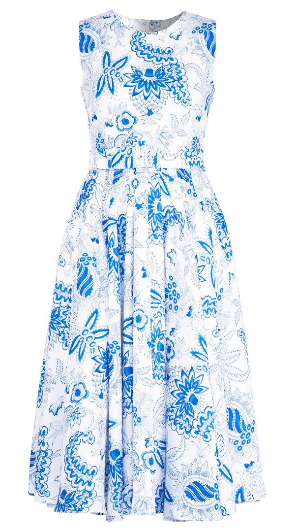 samantha sung Amber Dress Crew Neck Sleeveless Midi Length Poliamide Taffta (Botanic Antique Big White)