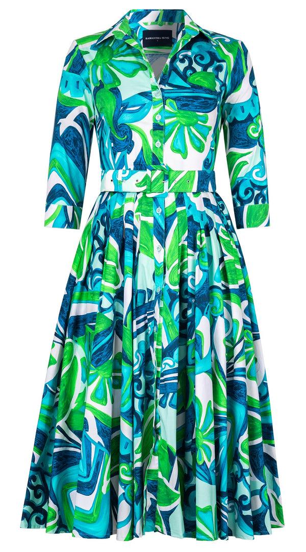 samantha sung Amber Dress Shirt Collar 3/4 Sleeve Midi Length Cotton Stretch (Barcelona Mode)