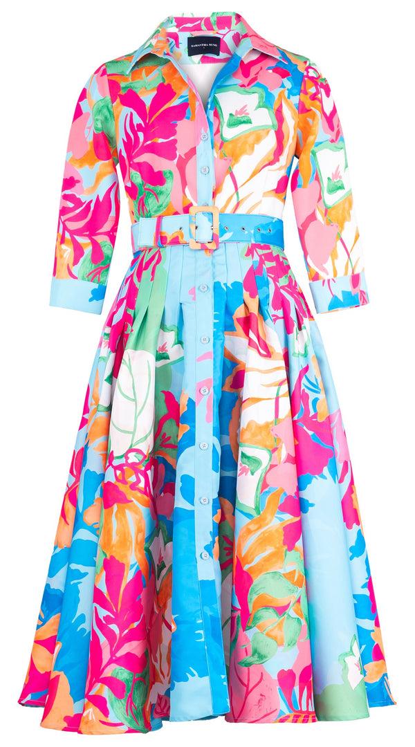 samantha sung Amber Dress Shirt Collar 3/4 Sleeve Midi Length Poliamide Taffta (Spanish Garden)
