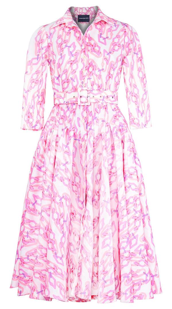 samantha sung Amber Dress Shirt Collar 3/4 Sleeve Midi Length Poliamide Taffta (Multi Chain Small White)