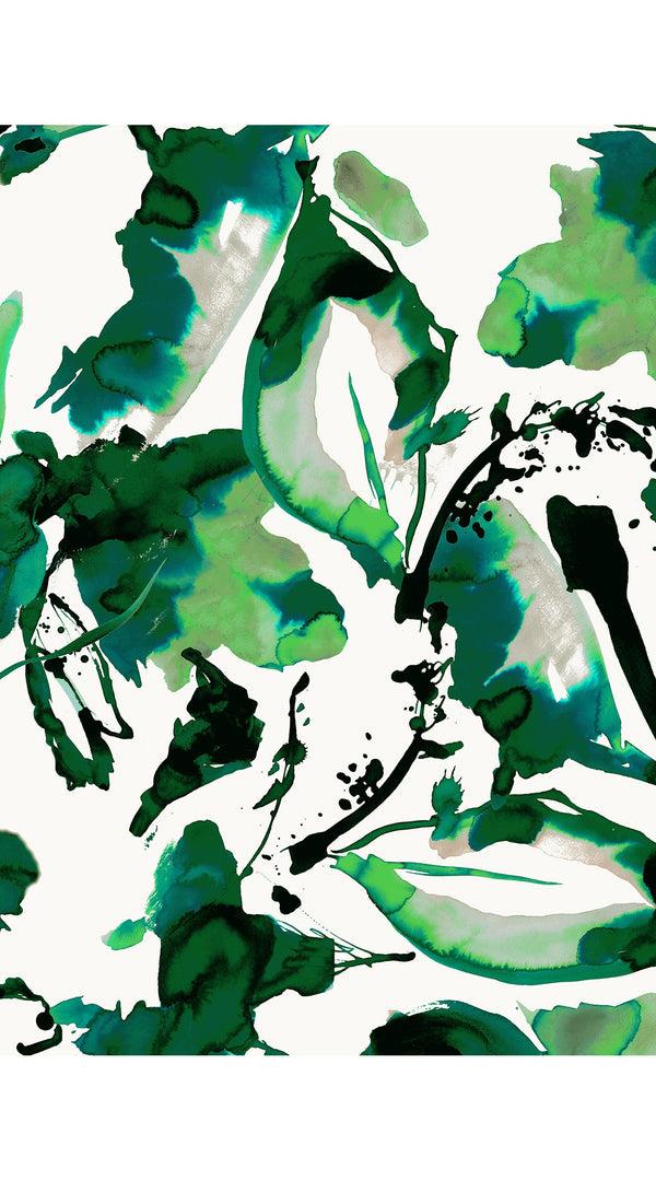 Samantha Sung Amber Dress Shirt Collar Short Cuff Sleeve Midi Length Poliamide Taffta (Watercolor Foliage White)