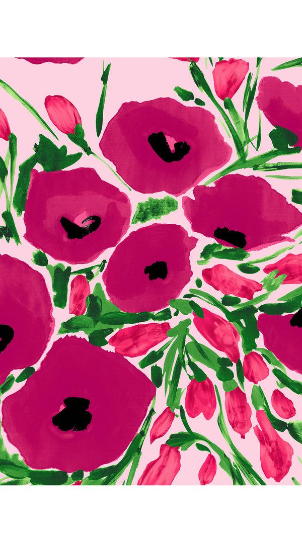 Samantha Sung Amber Dress U Neck 3/4 Sleeve Midi Length Cotton Stretch (Fiori Poppy Big Pastel)