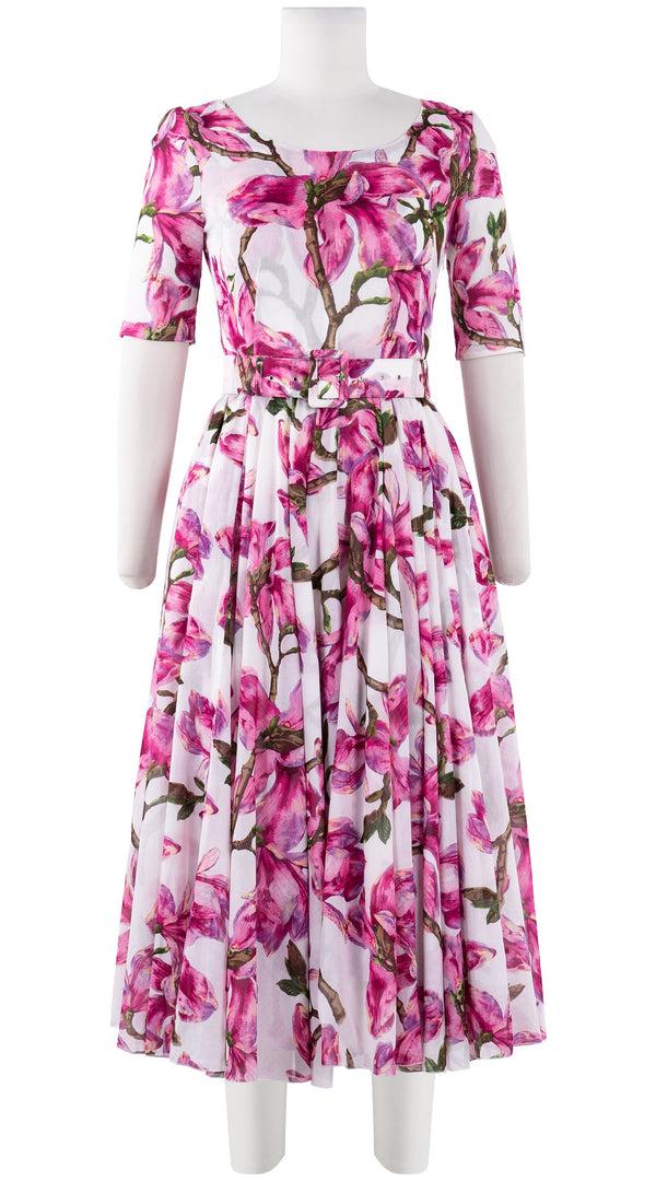 samantha sung Aster Dress Boat Neck 1/2 Sleeve Midi Length Cotton Musola (Magnolia Blossom)