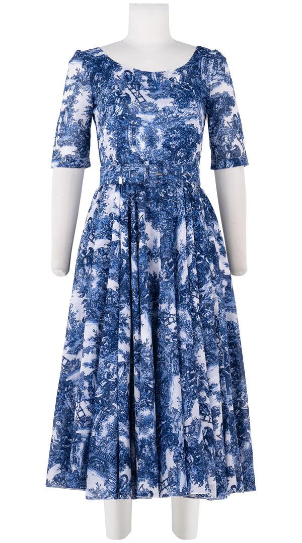 samantha sung Aster Dress Boat Neck 1/2 Sleeve Midi Length Cotton Musola (Antilles Toile White)