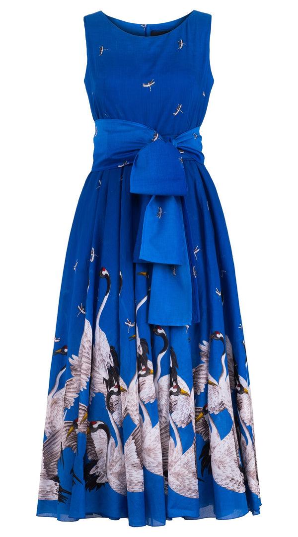 Samantha Sung Aster Dress Boat Neck Mini Cap Sleeve Midi Plus Length Cotton Musola (White Crane Ombre)