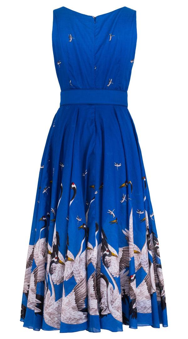 Samantha Sung Aster Dress Boat Neck Mini Cap Sleeve Midi Plus Length Cotton Musola (White Crane Ombre)