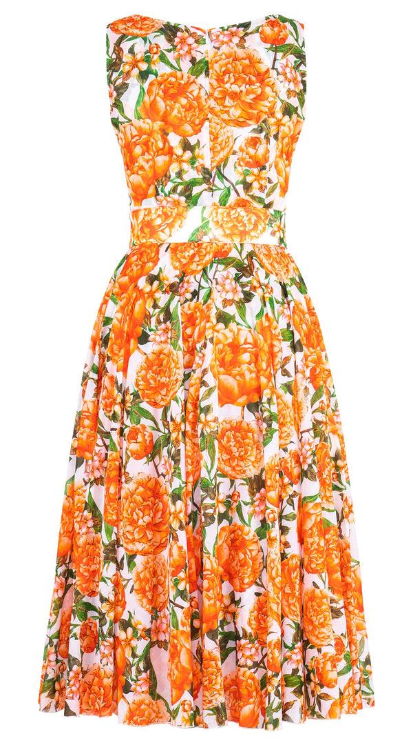 Samantha Sung Aster Dress Boat Neck Sleeveless Midi Length Cotton Musola (Pink Peony)