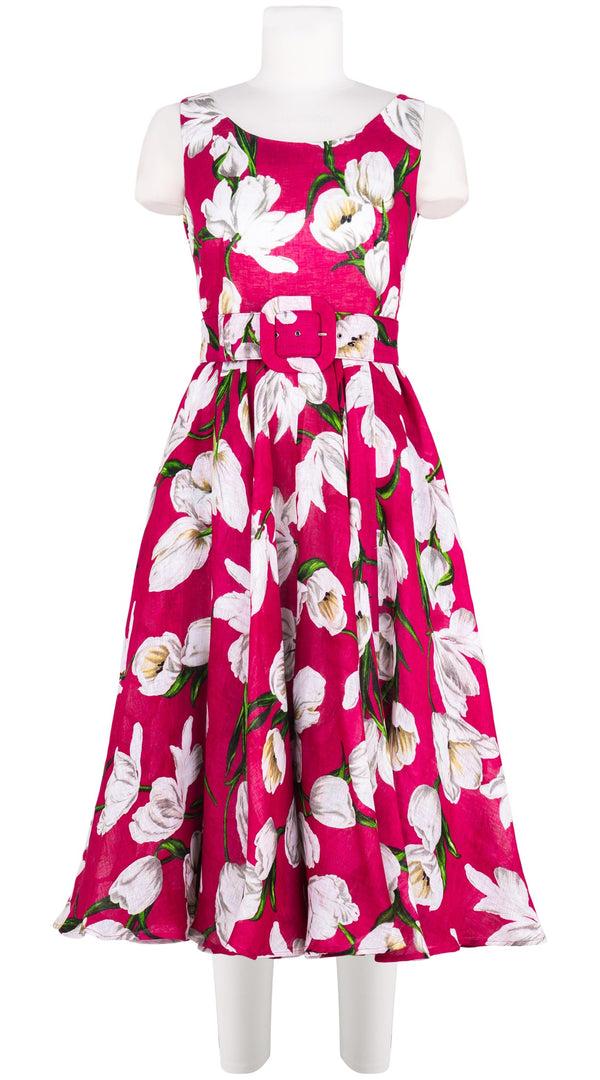 samantha sung Aster Dress Boat Neck Sleeveless Midi Length Linen (White Tulip)