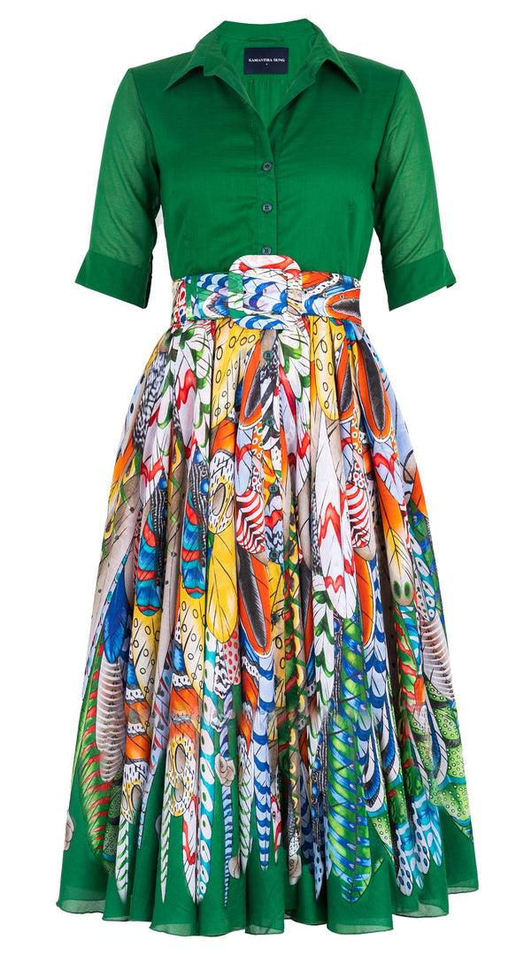 Samantha Sung Aster Dress Contrast Shirt Collar 1/2 Sleeve Midi Length Cotton Musola (African Feather)