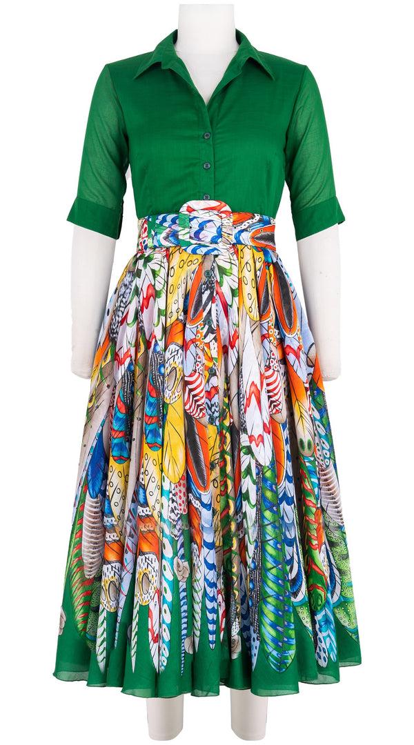 samantha sung Aster Dress Contrast Shirt Collar 1/2 Sleeve Midi Length Cotton Musola (African Feather)