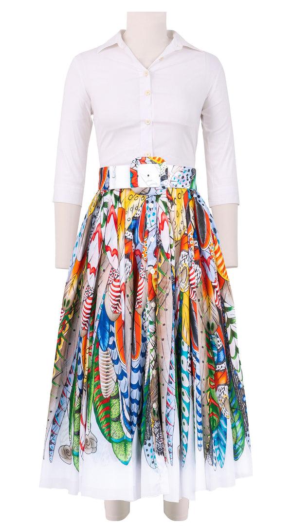 samantha sung Aster Dress Contrast Shirt Collar 3/4 Sleeve Midi Length Cotton Musola (African Feather)