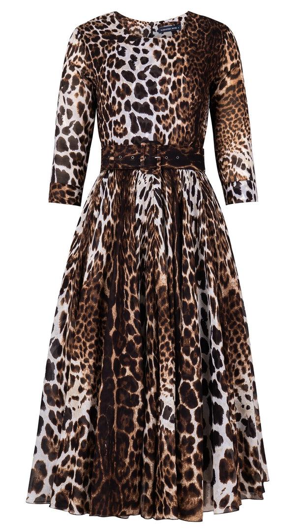 samantha sung Aster Dress Crew Neck 3/4 Sleeve Midi Length Cotton Musola (Colombo Leopard)