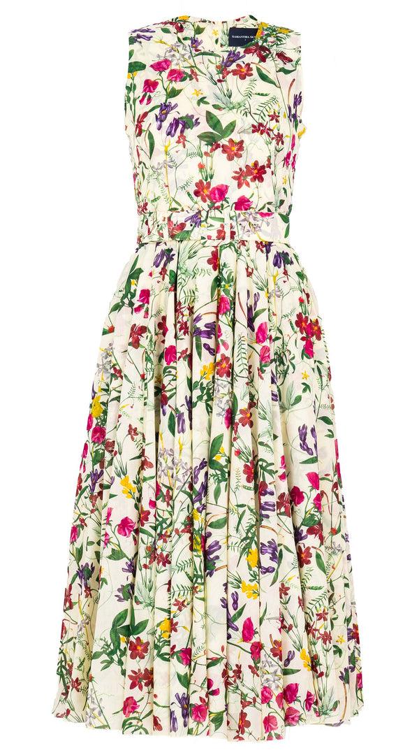 Samantha Sung Aster Dress Crew Neck Sleeveless Midi Length Cotton Musola (Fairy Tail Flower)