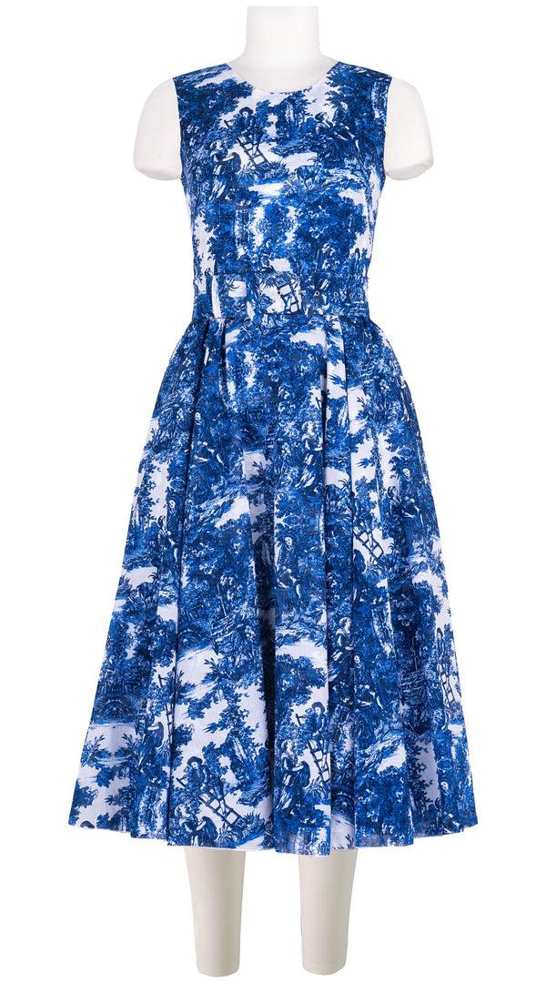 samantha sung Aster Dress Crew Neck Sleeveless Midi Length Cotton Musola (Antilles Toile White)